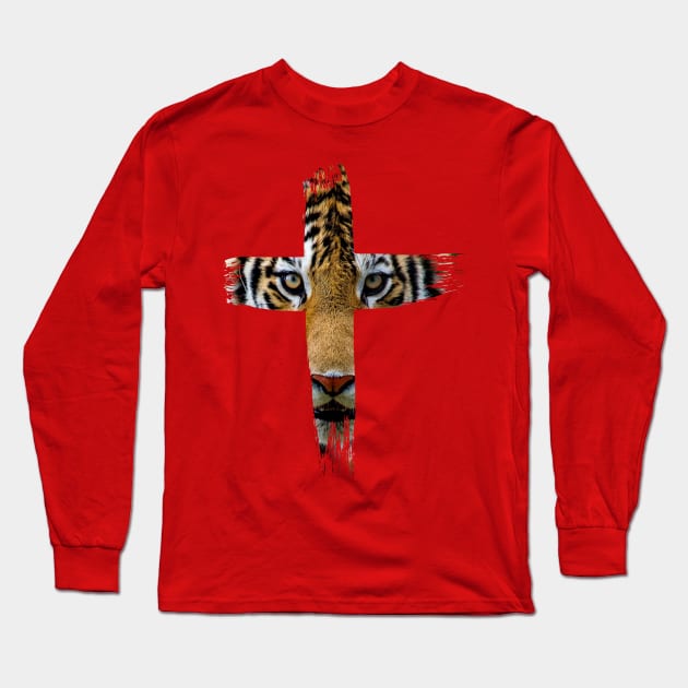 Tiger In A Cross Long Sleeve T-Shirt by StormChaserD